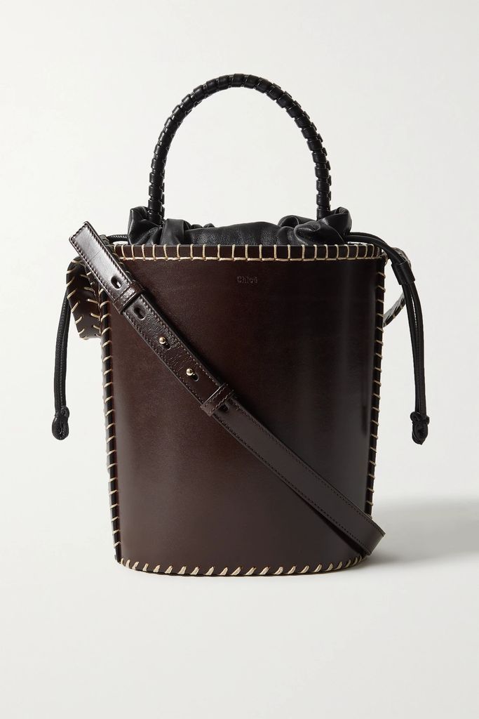 Lawson Whipstitched Leather Bucket Bag - Dark brown