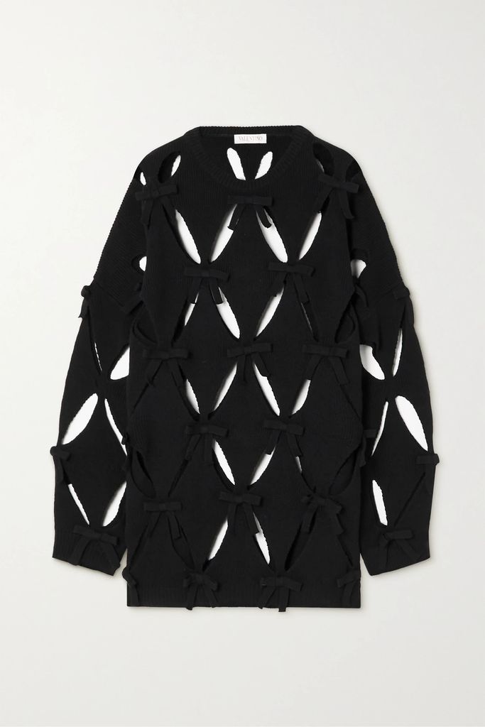 Cutout Bow-detailed Wool Sweater - Black