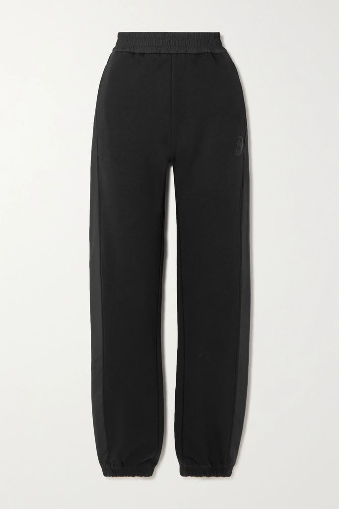 Embellished Shell-trimmed Cotton-jersey Track Pants - Black