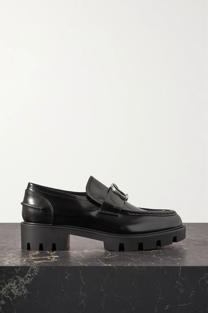 Cl Moc Lug Embellished Glossed-leather Loafers - Black