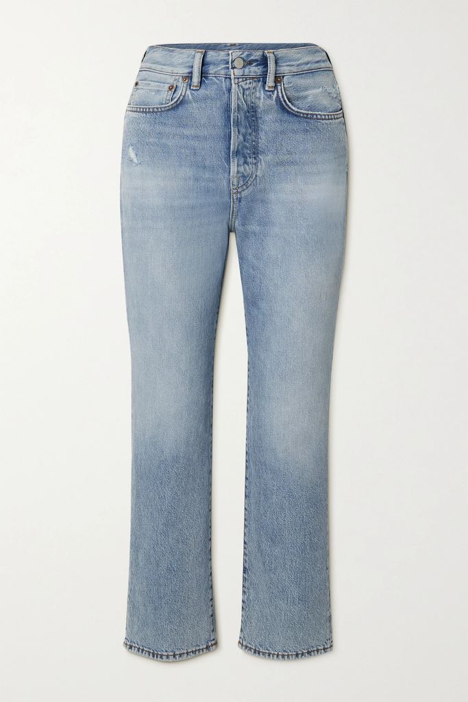 Distressed High-rise Straight-leg Jeans - Blue
