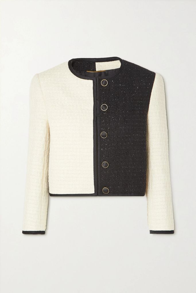 Cropped Two-tone Metallic Tweed Jacket - White