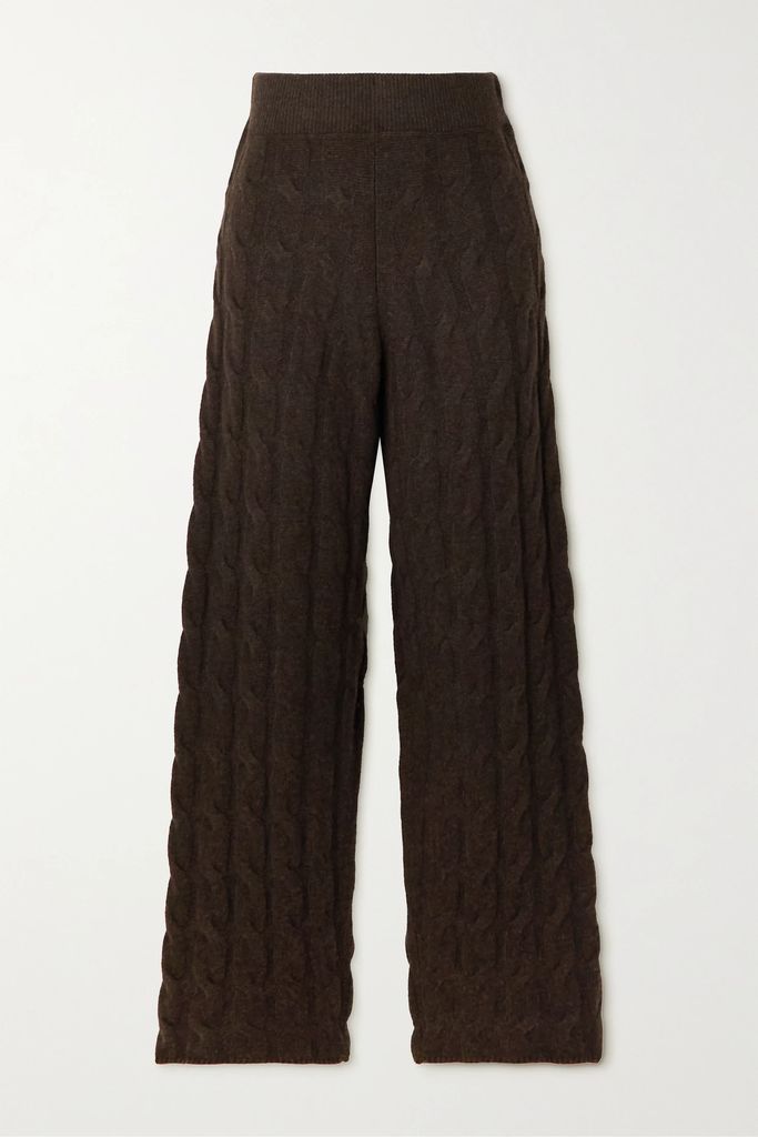 + Net Sustain Trevise Cable-knit Organic Cashmere Wide-leg Pants - Brown