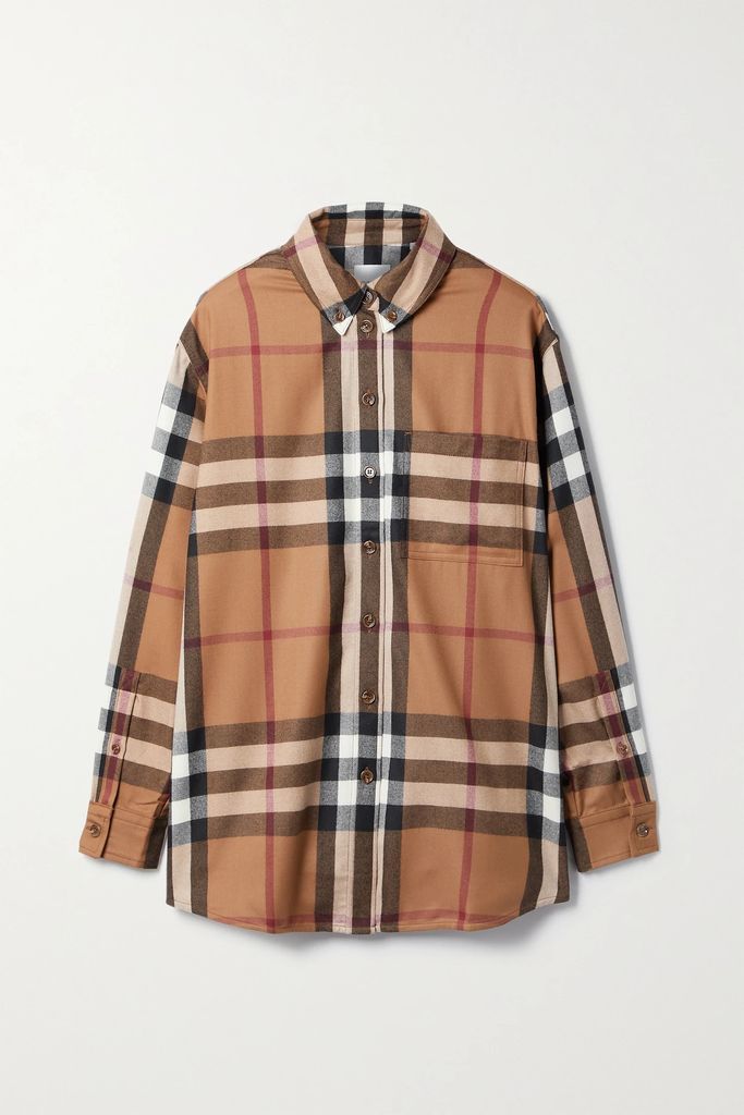 Checked Wool-twill Shirt - Brown