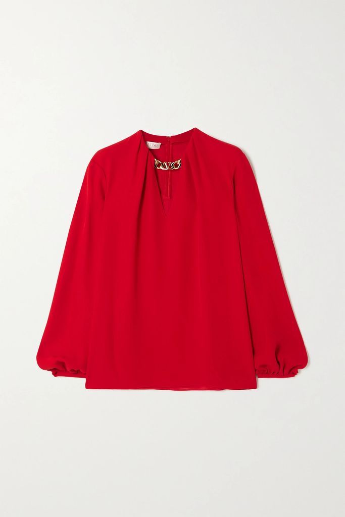 Chain-embellished Silk-cady Blouse - Red