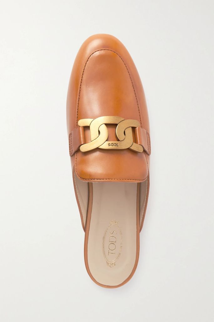 Embellished Leather Slippers - Tan