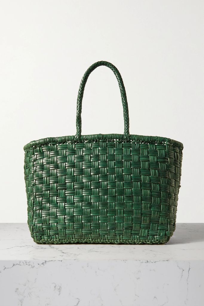 Large Woven Leather Tote - Green