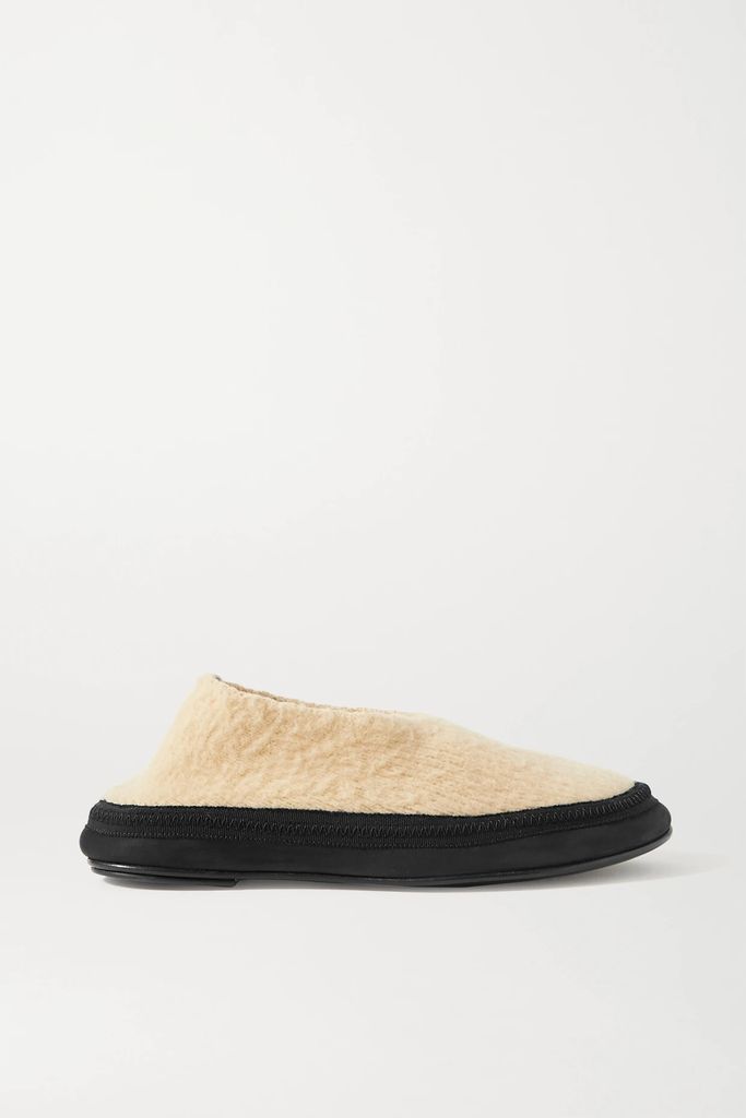 Fairy Grosgrain And Suede-trimmed Cashmere Slippers - Cream