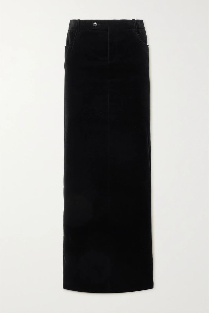 Cutout Cotton-velvet Midi Skirt - Black