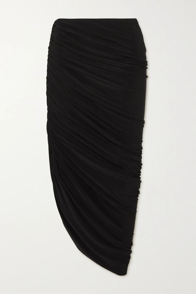 Diana Asymmetric Ruched Stretch-jersey Skirt - Black