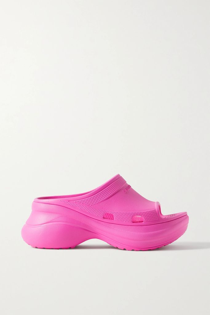+ Crocs Pool Perforated Neon Rubber Slides - Pink