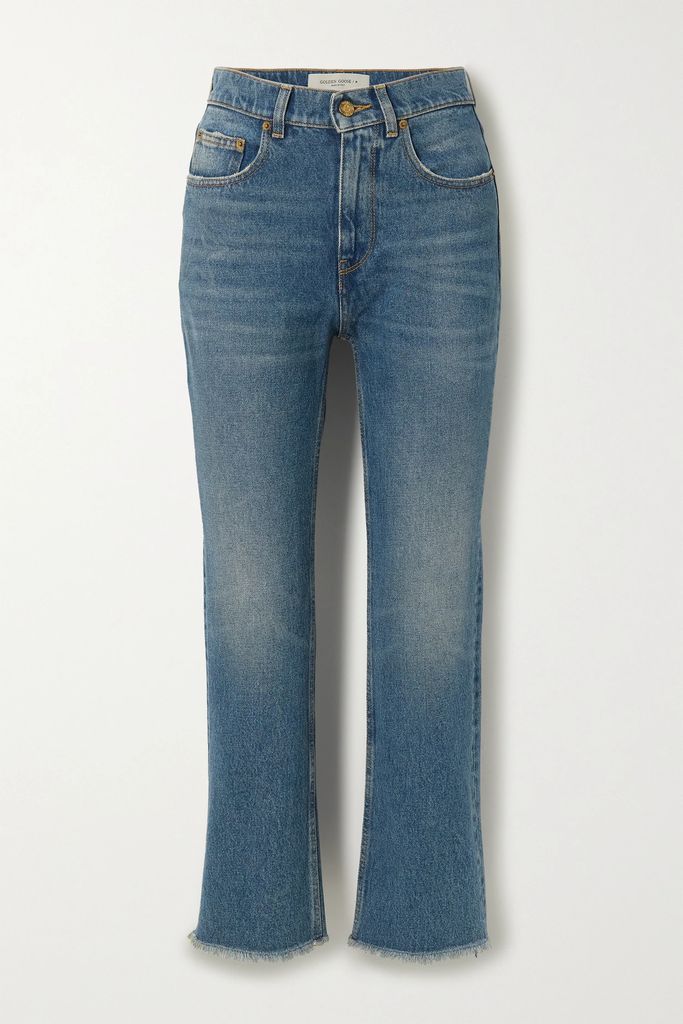 Golden High-rise Cropped Flared Jeans - Mid denim