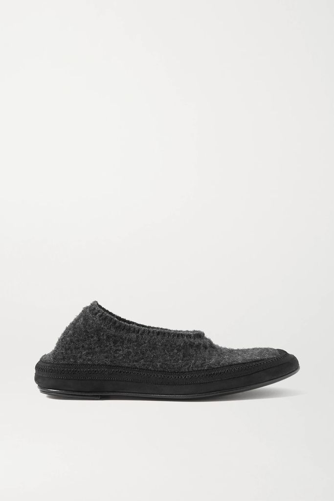 Fairy Grosgrain And Suede-trimmed Cashmere Slippers - Anthracite