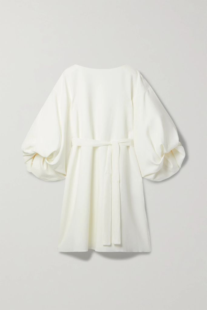 Ayara Belted Velvet-trimmed Crepe Dress - Ivory