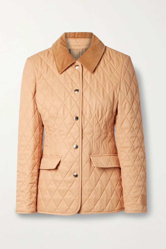 Corduroy-trimmed Quilted Twill Jacket - Sand