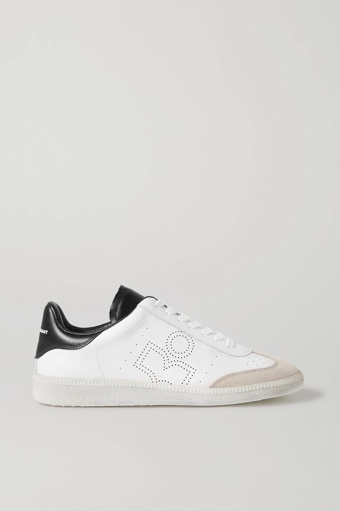 Bryce Suede-trimmed Perforated Leather Sneakers - White