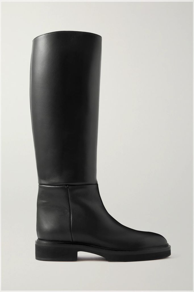 Derby Leather Knee Boots - Black