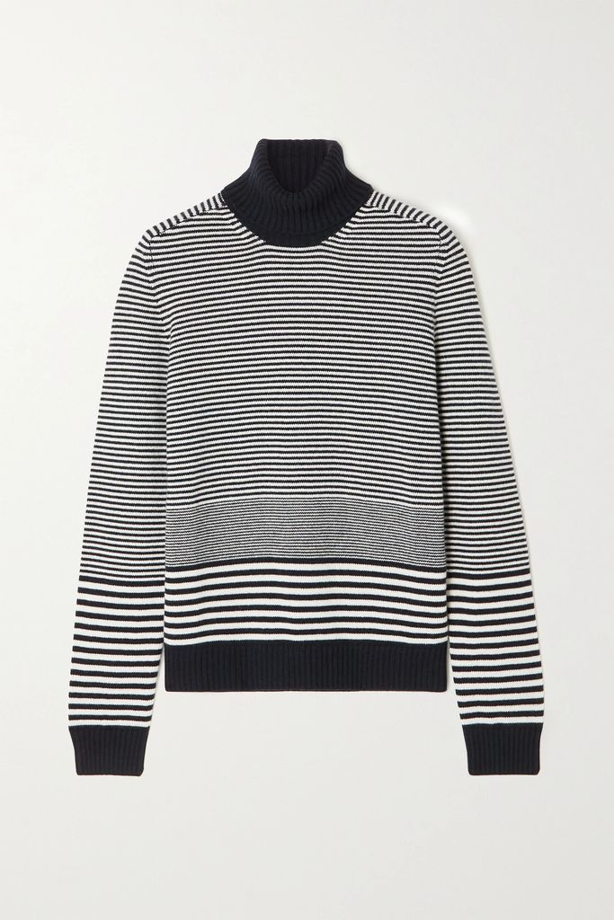 Dolcevita Striped Cashmere Turtleneck Sweater - Navy