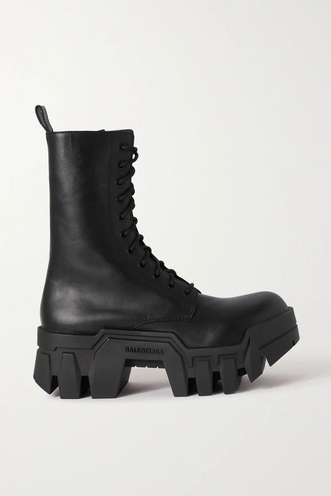 Bulldozer Leather Platform Ankle Boots - Black