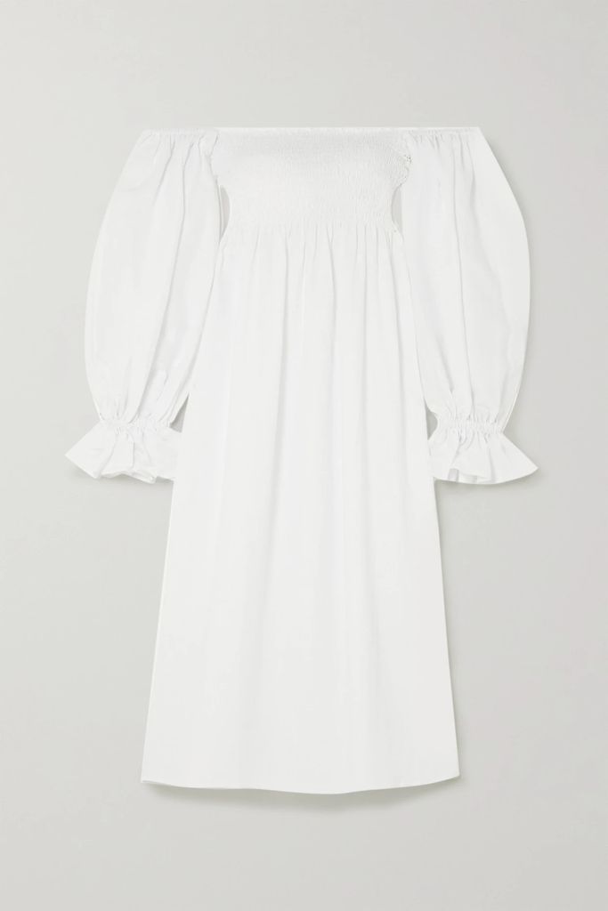 + Net Sustain Atlanta Off-the-shoulder Shirred Linen Midi Dress - White