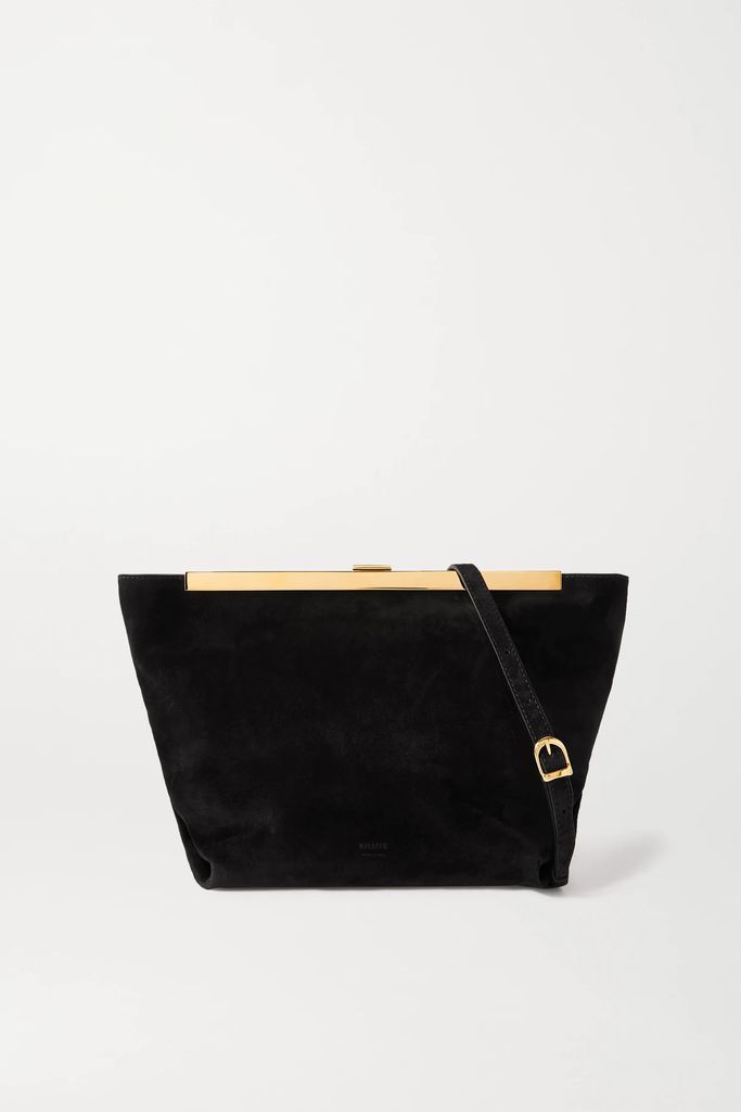 Augusta Envelope Pleat Suede Shoulder Bag - Black