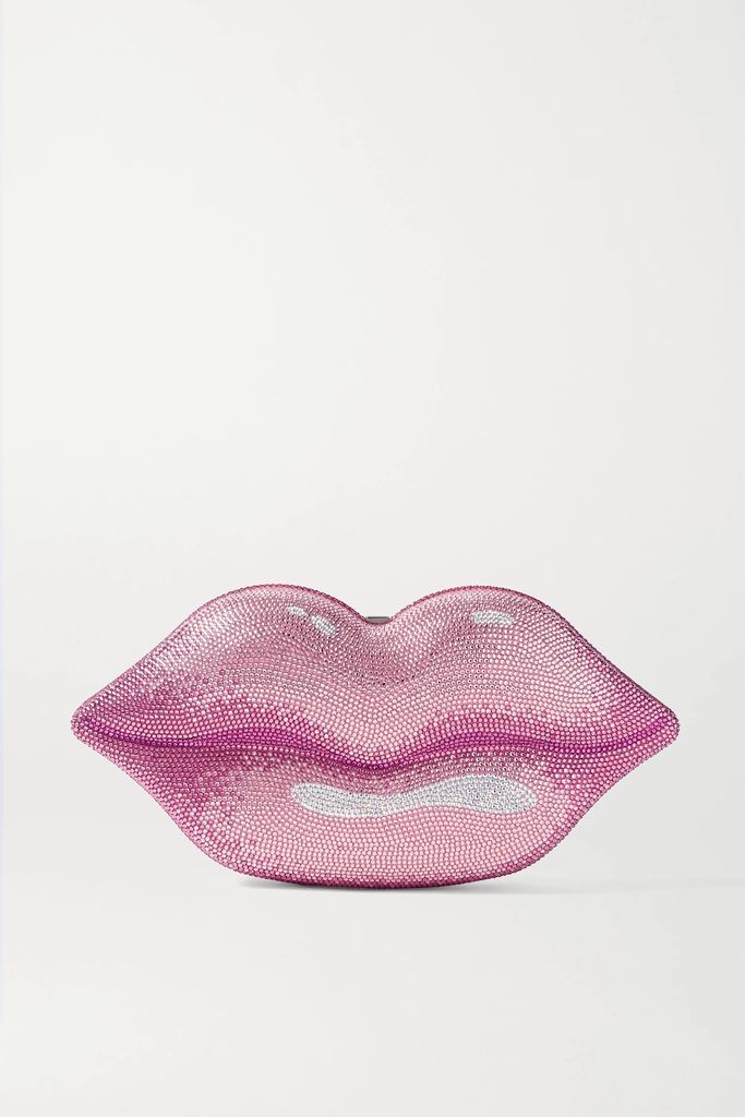 Hot Lips Crystal-embellished Silver-tone Clutch - Pink