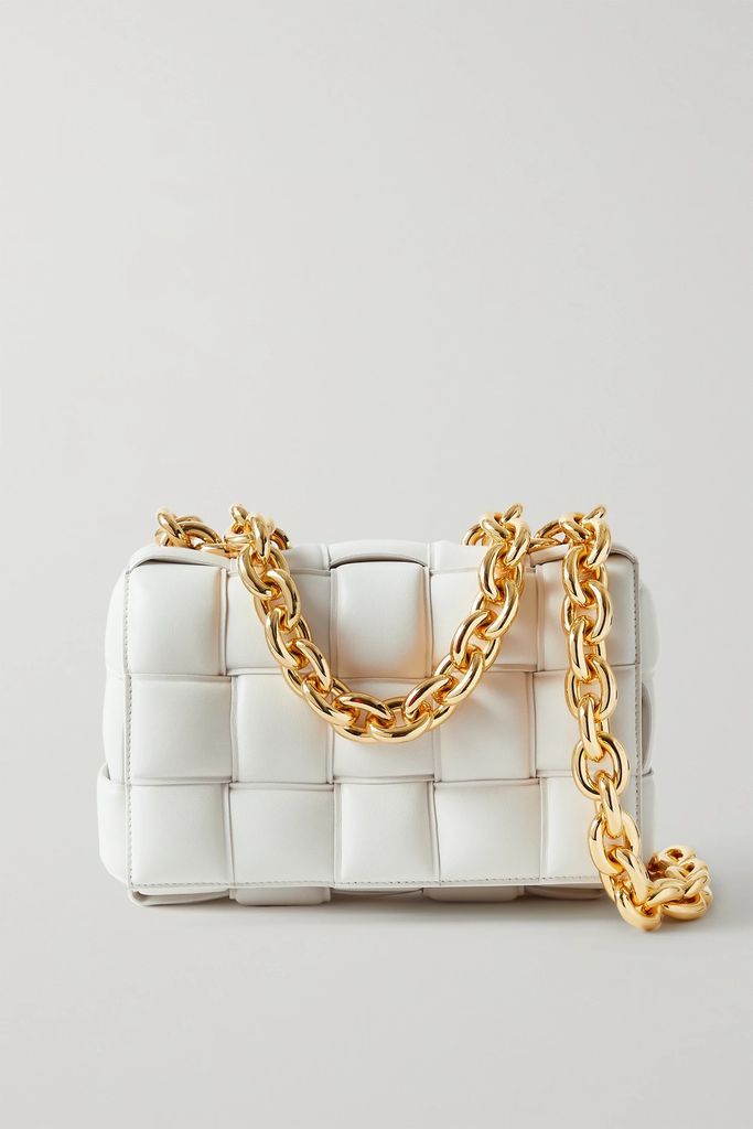 Cassette Chain-embellished Padded Intrecciato Leather Shoulder Bag - White