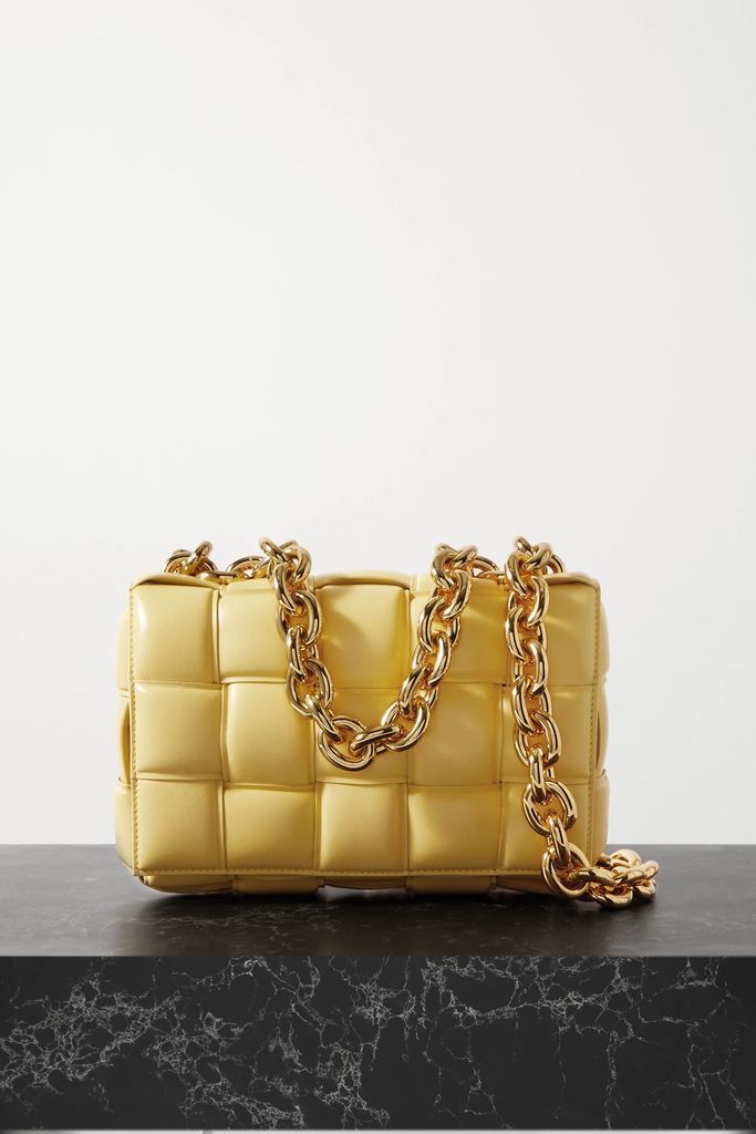 Cassette Chain-embellished Padded Intrecciato Leather Shoulder Bag - Yellow