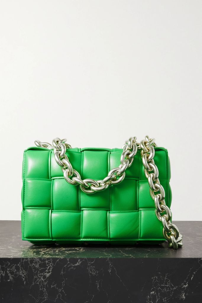 Cassette Chain-embellished Padded Intrecciato Leather Shoulder Bag - Green