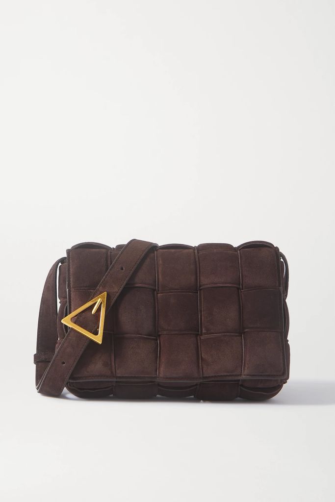 Cassette Padded Intrecciato Suede Shoulder Bag - Brown