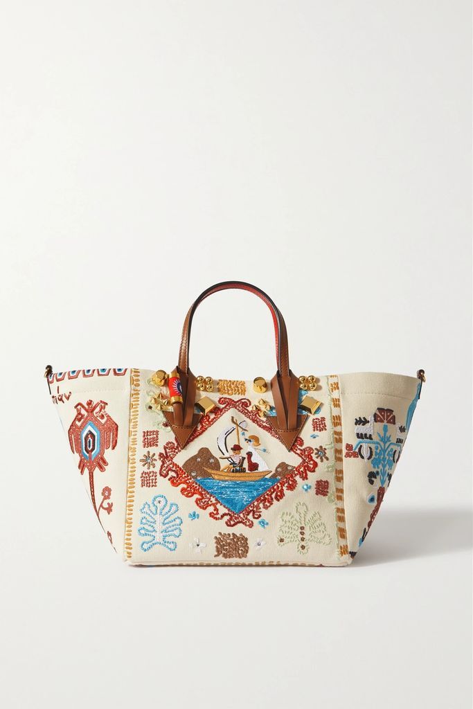 + Konstantin Kakanias Greekaba Small Leather-trimmed Embroidered Cotton-canvas Tote - Brown