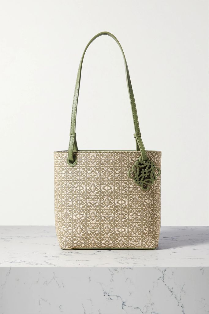 Anagram Leather-trimmed Canvas-jacquard Tote - Green