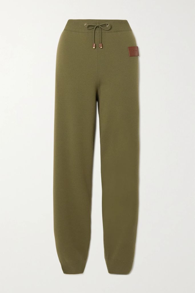 Appliquéd Wool And Cashmere-blend Track Pants - Green
