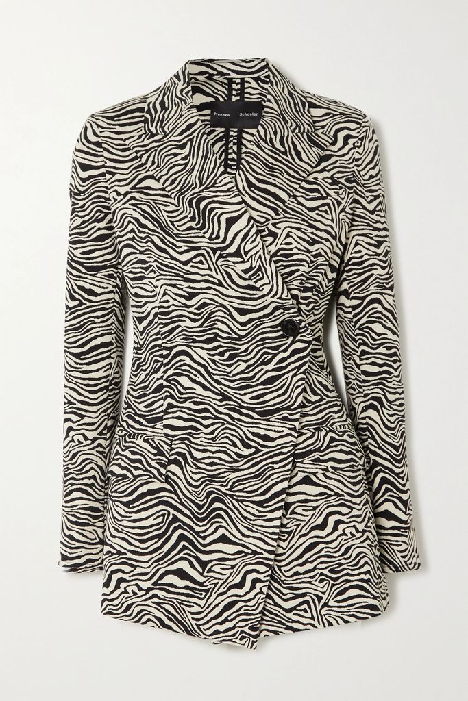 Asymmetric Zebra-jacquard Stretch Cotton-blend Blazer - Zebra print
