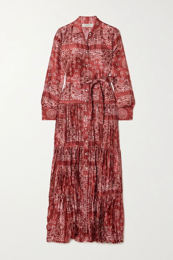 Belted Tiered Paisley-print Satin-twill Maxi Dress - IT36