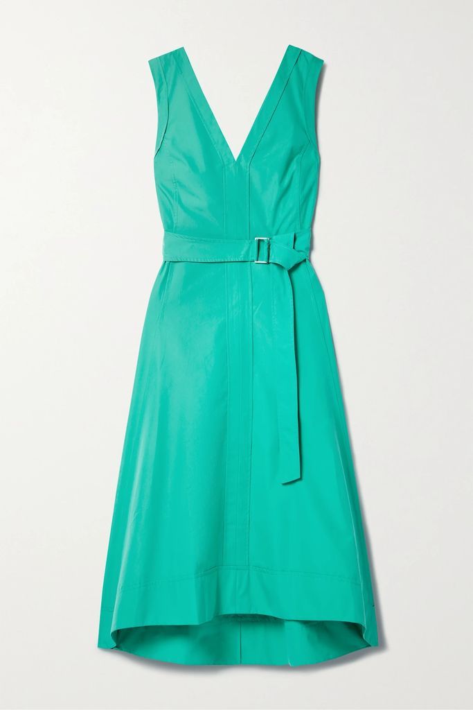 Belted Wrap-effect Cotton-blend Poplin Midi Dress - Green