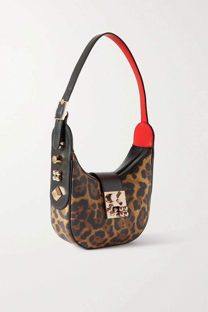 Carasky Small Embellished Leopard-print Leather Shoulder Bag - Black