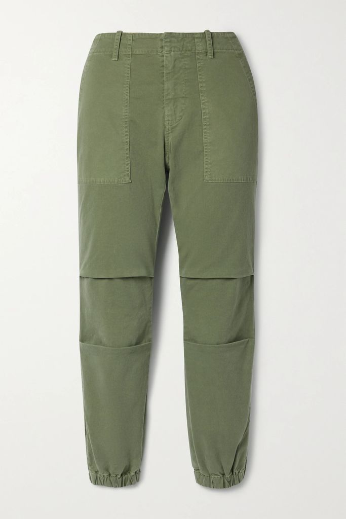 Cropped Cotton-blend Twill Tapered Pants - Army green