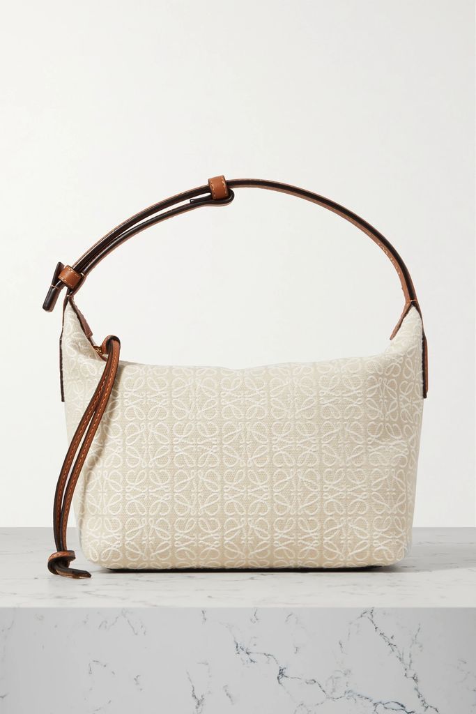Cubi Anagram Small Leather-trimmed Logo-jacquard Tote - Beige