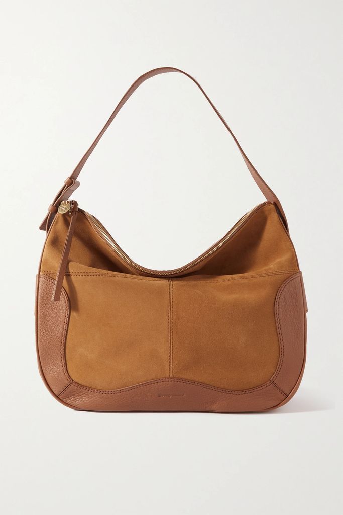 Hana Suede And Textured-leather Shoulder Bag - Tan