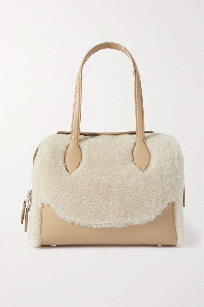 Happy Day Micro Leather And Cashmere And Silk-blend Fleece Tote - Cream