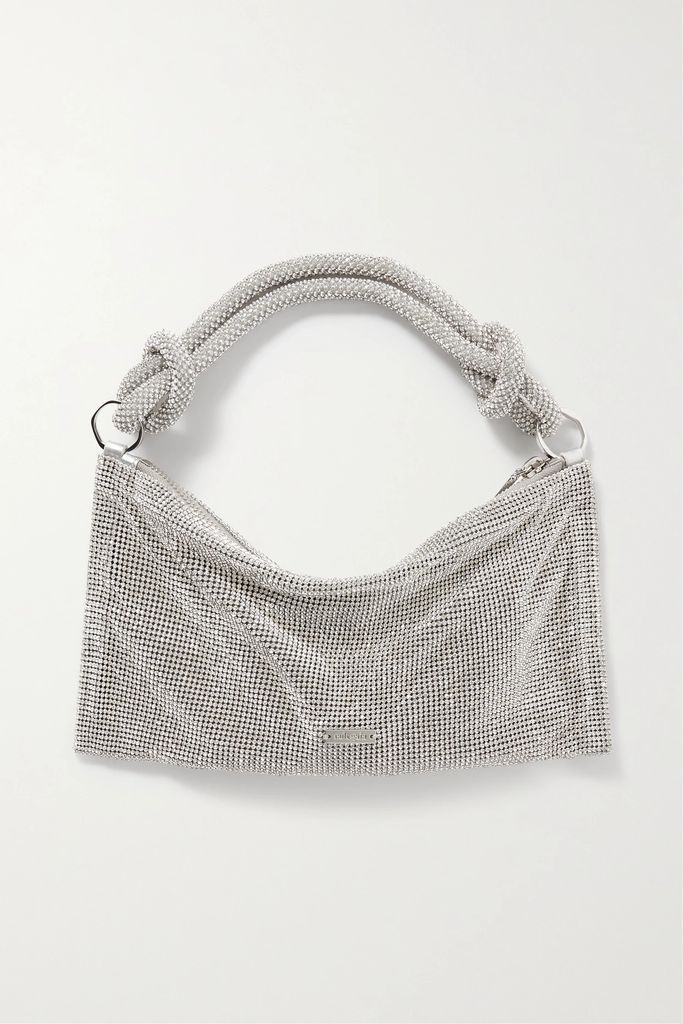 Hera Nano Crystal-embellished Knotted Satin Shoulder Bag - Silver