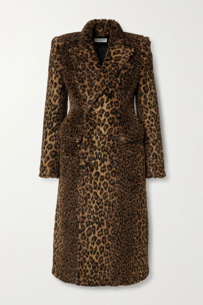Hourglass Double-breasted Leopard-print Faux Fur Coat - Leopard print