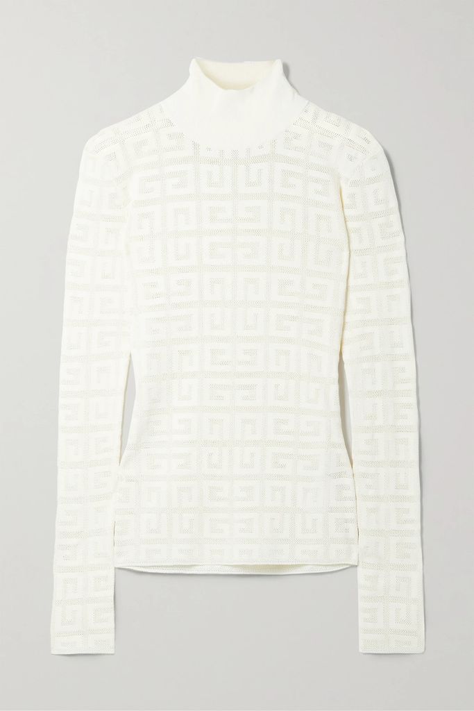 Jacquard-knit Turtleneck Sweater - White