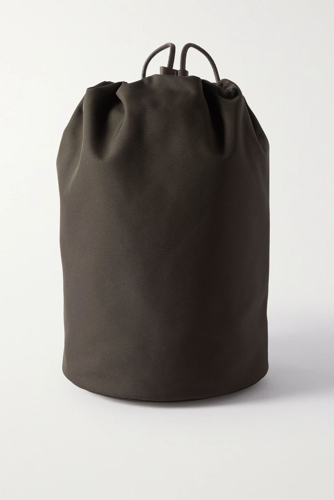 Leather-trimmed Canvas Backpack - Dark brown