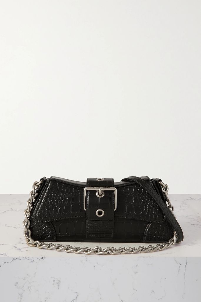 Lindsay Small Croc-effect Leather Shoulder Bag - Black