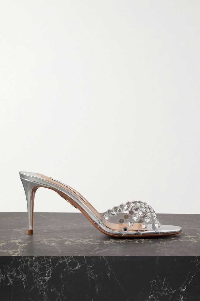 Tequila 75 Crystal-embellished Pvc And Metallic Leather Mules - Silver