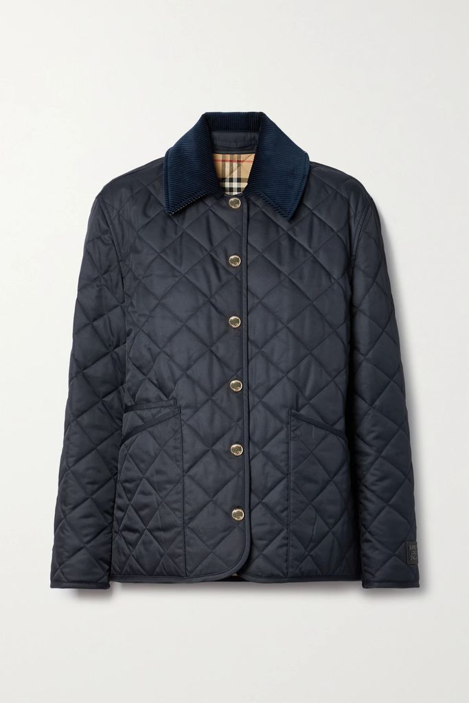 Reversible Corduroy-trimmed Quilted Shell And Checked Cotton Jacket - Midnight blue