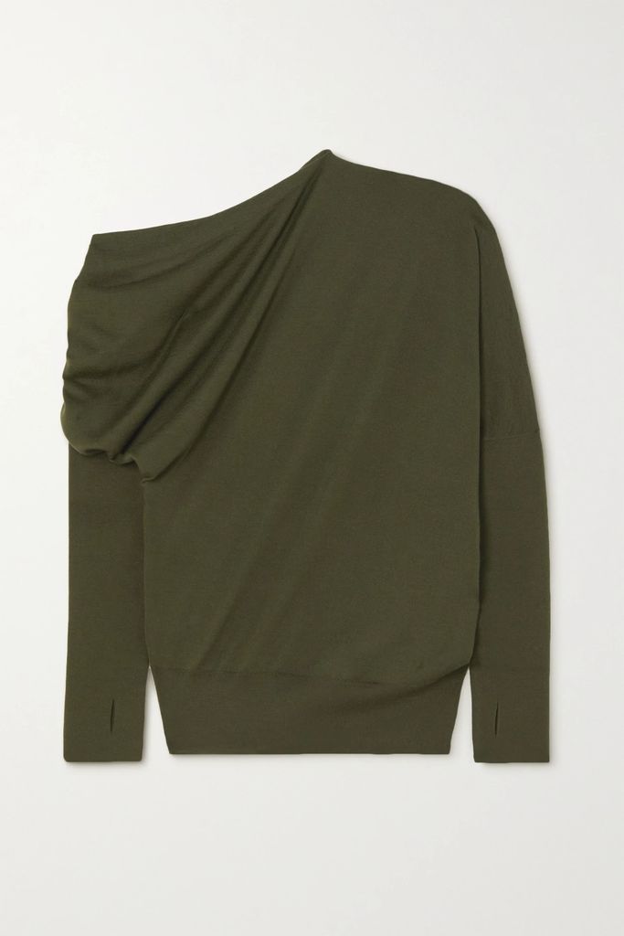 One-shoulder Cashmere And Silk-blend Sweater - Army green