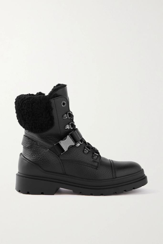 St. Moritz Buckled Shearling-lined Textured-leather Ankle Boots - Black